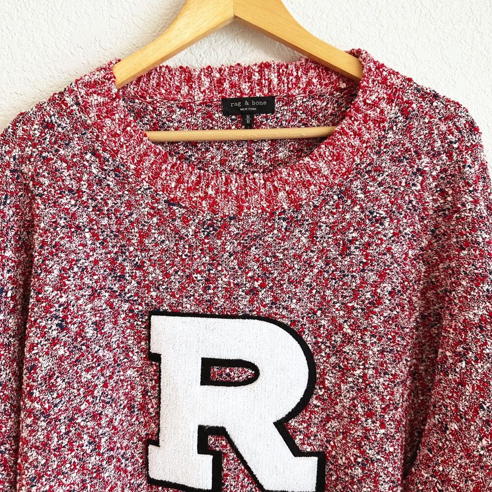 Rag & Bone Womens Halstead Varsity Sweater Medium Chunky Knit Oversized Preppy - Picture 2 of 9